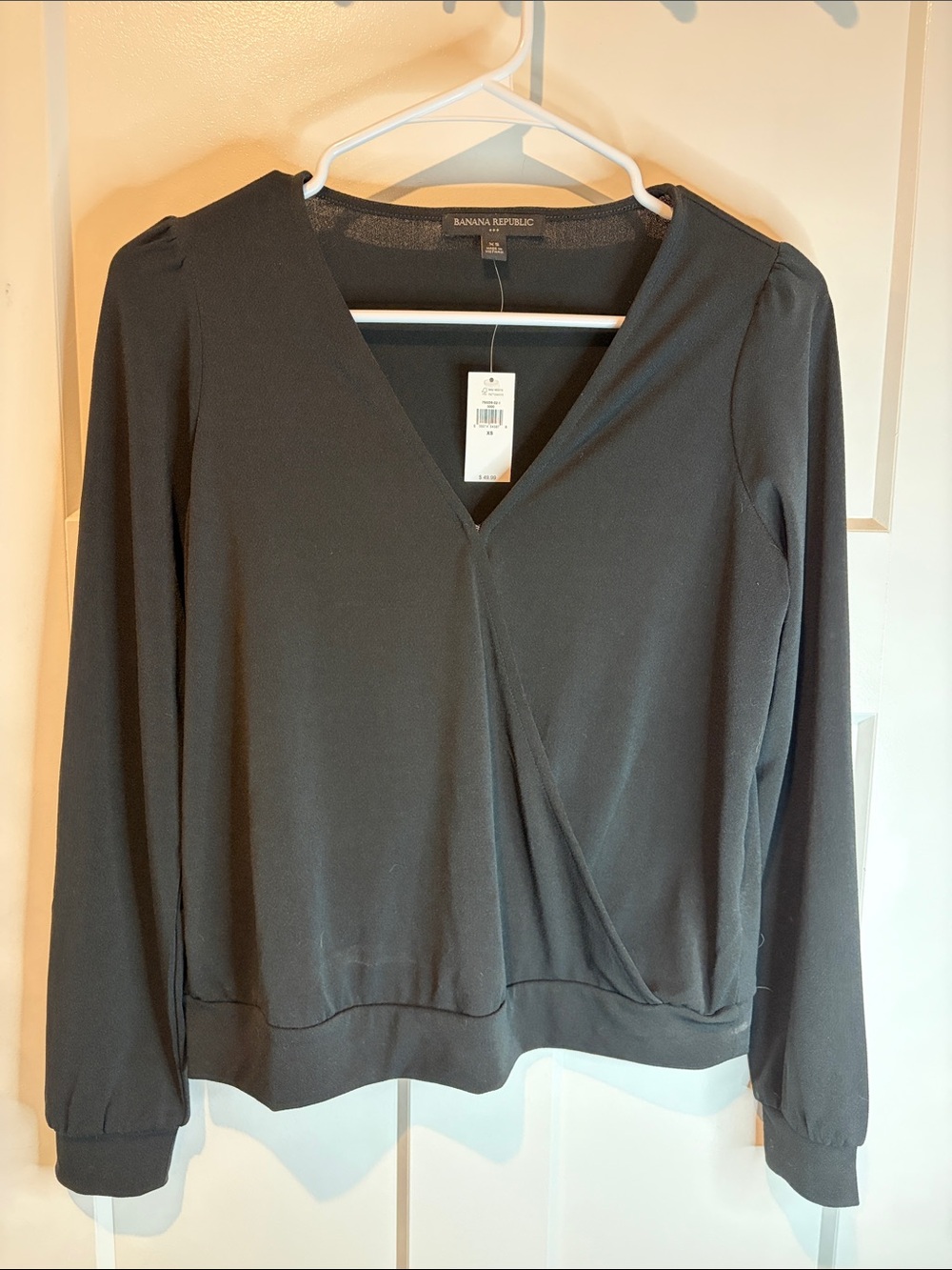 Banana Republic Black Long-Sleeve Wrap-Front Top